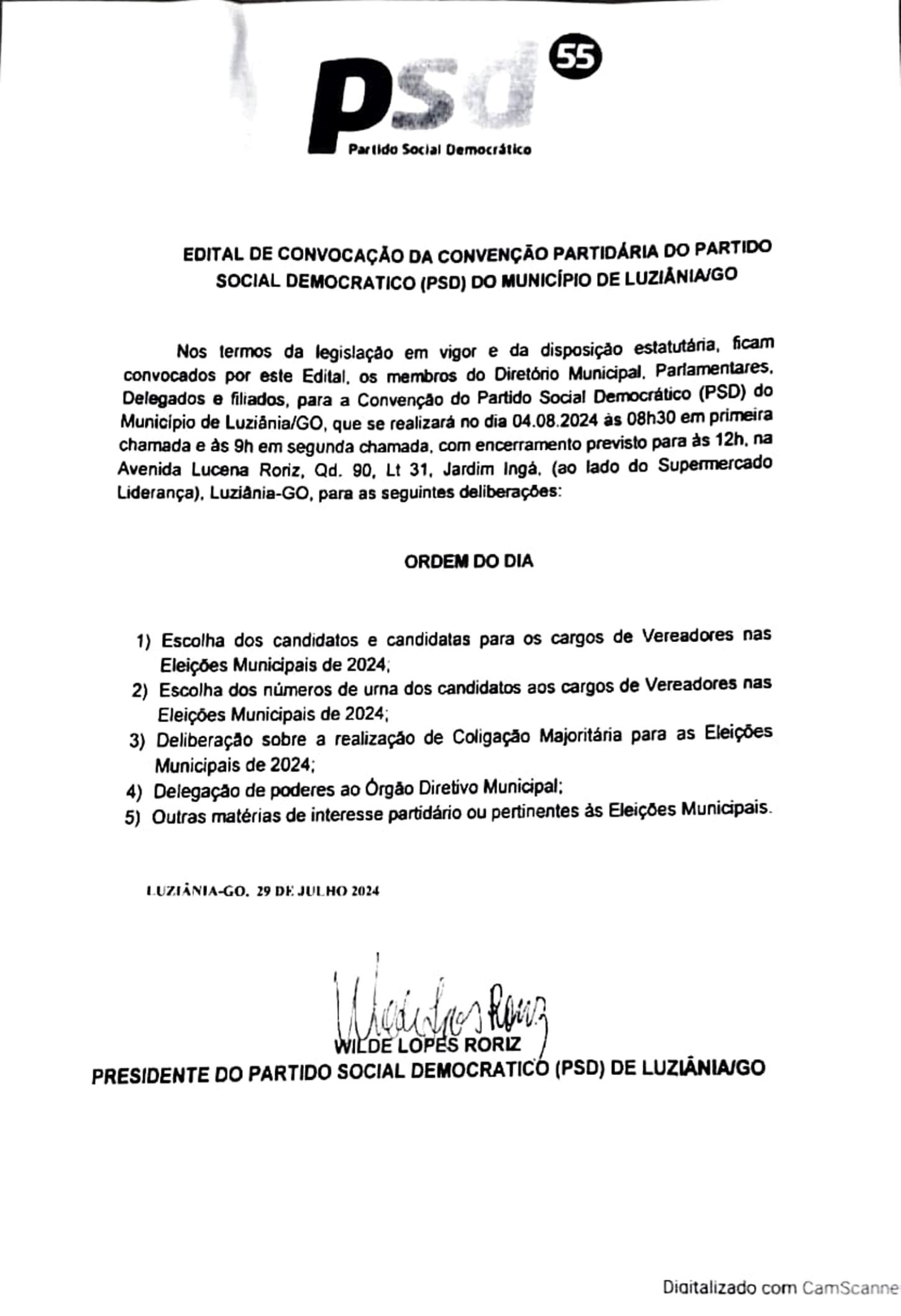 O partido PSD convoca todos os filiados e correligionários para Convenção Partidária