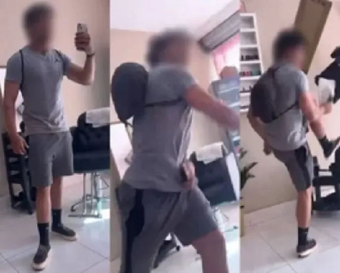 Personal Trainer invade e destrói salão de beleza em Goiânia após cobrar ex-aluna; veja o vídeo