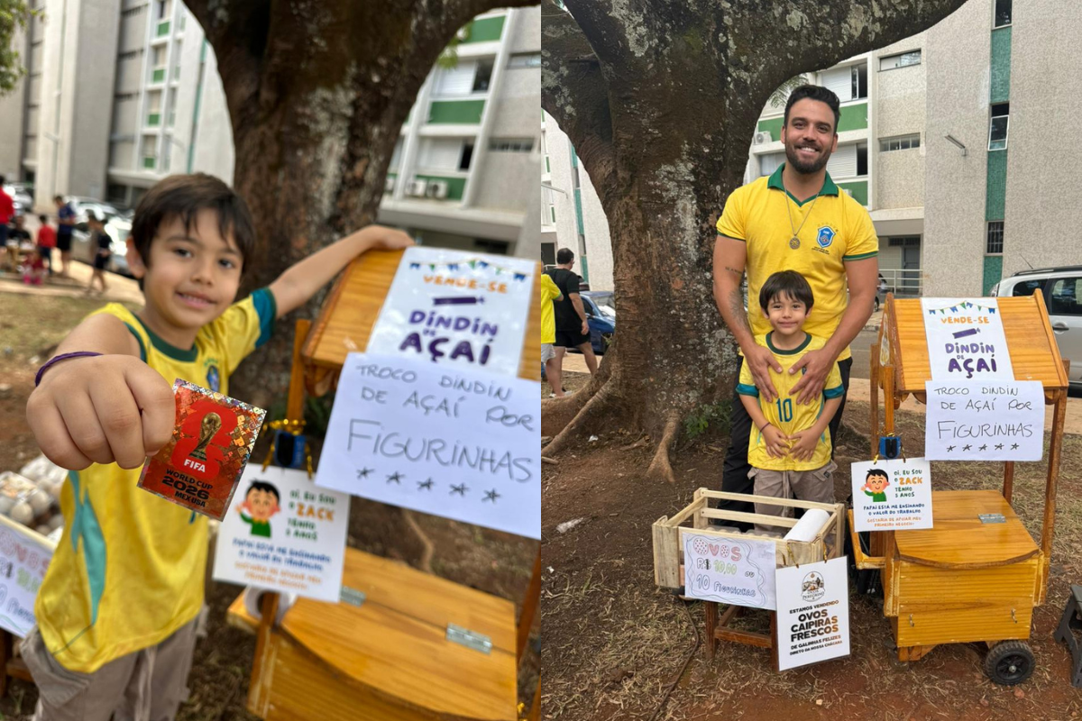 Pequeno empreendedor Zack Vallone, de 5 anos, inova nas trocas para completar álbum da Copa