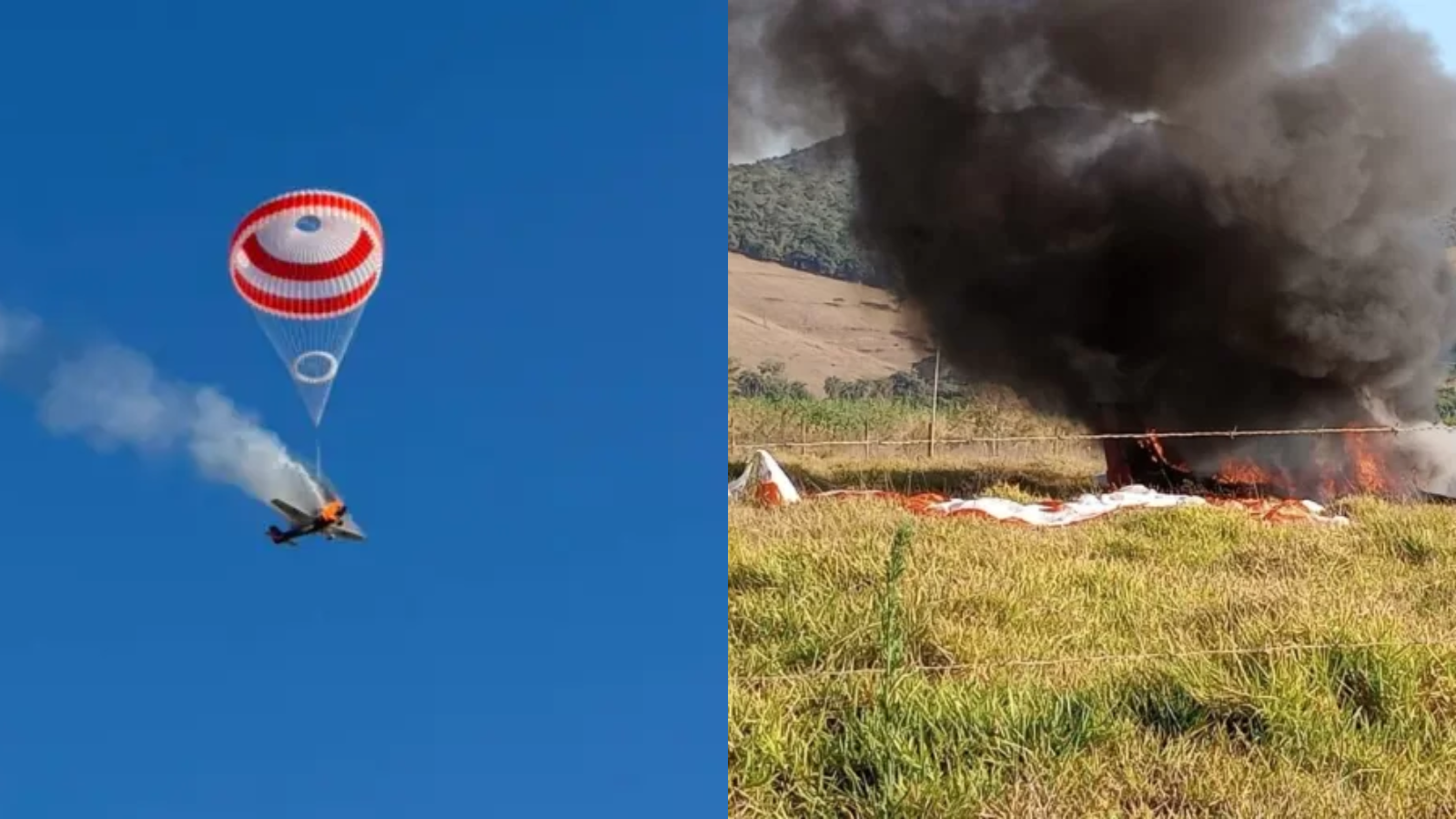 Piloto sobrevive a queda de avião em Minas Gerais após acionar paraquedas
