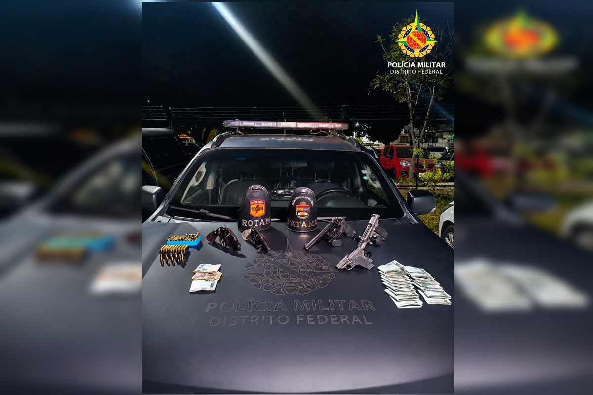 Ação conjunta da polícia recupera carro e apreende armas e R$ 21 mil no Gama