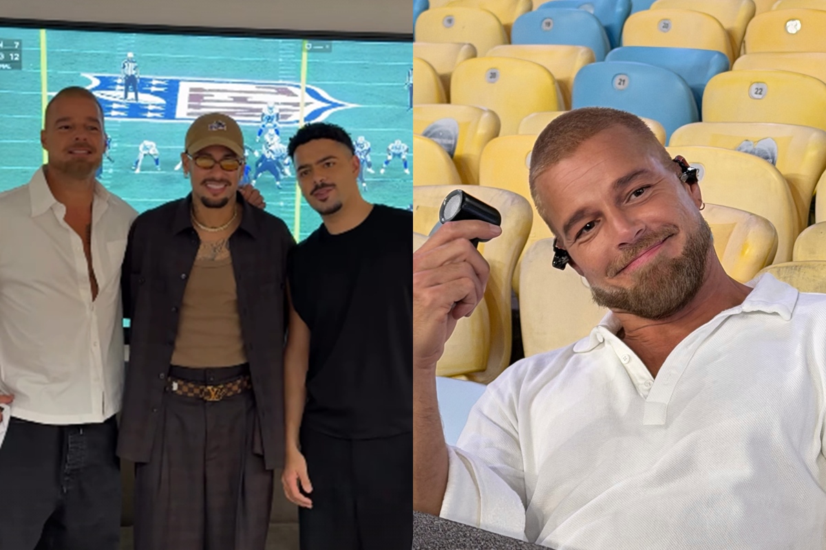 Ricky Martin posa com Neymar e Pedro Sampaio antes do show na NFL