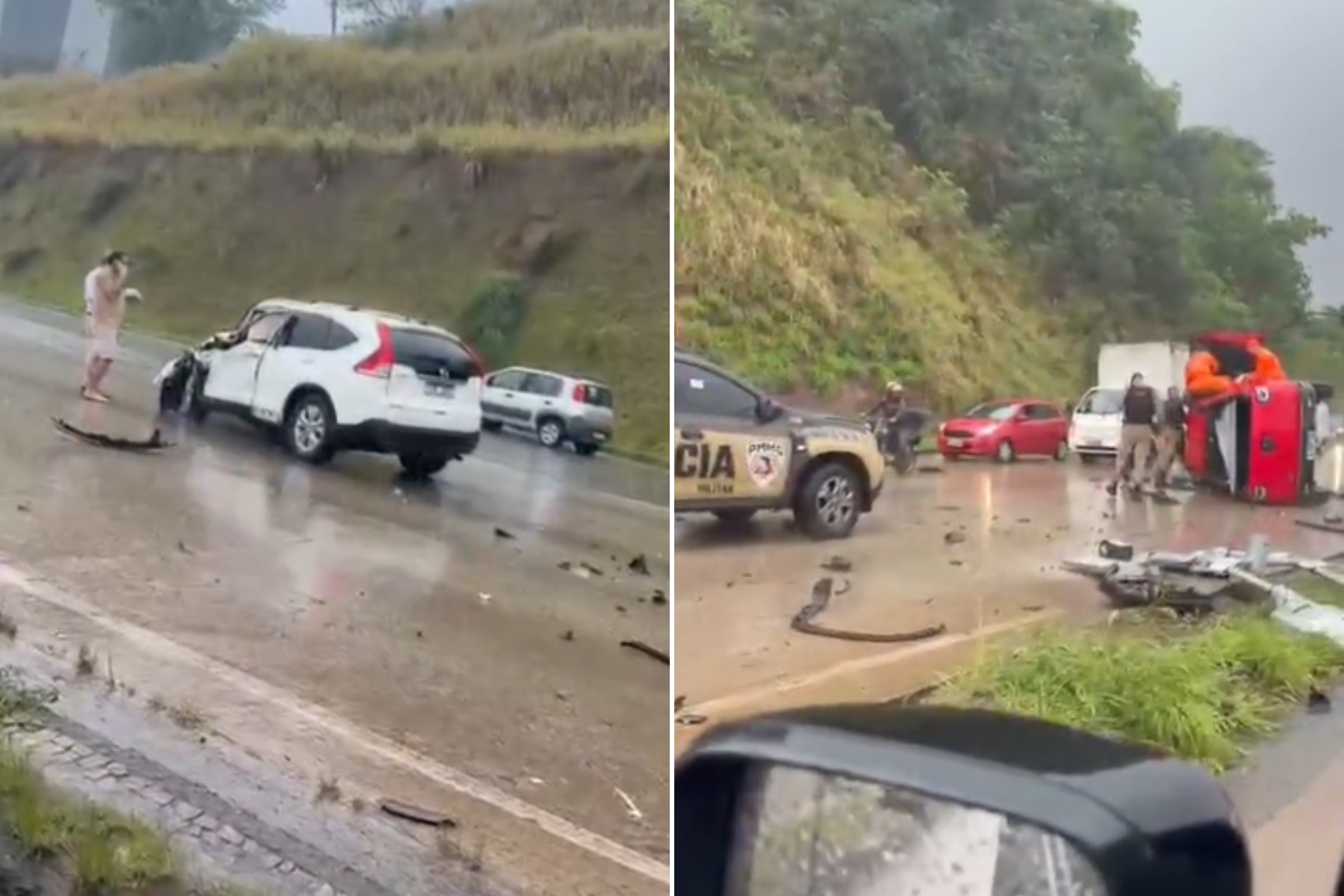 Trânsito BH: carro capota na Via Expressa e motorista fica preso às ferragens
