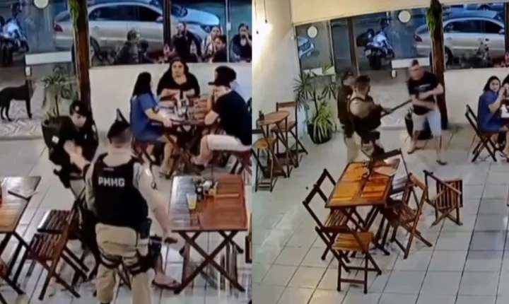 Confusão em pizzaria de BH acaba com voadora em cliente refratário à prisão