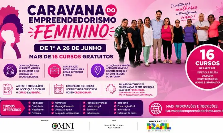 Caravana do empreendedorismo feminino disponibiliza 16 cursos gratuitos em Valparaíso de Goiás