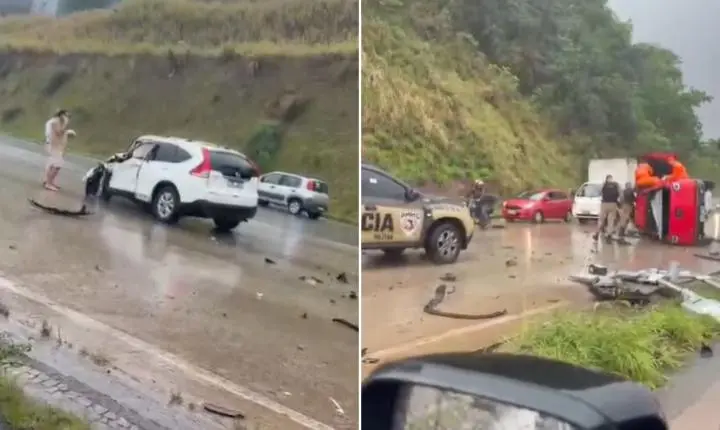 Trânsito BH: carro capota na Via Expressa e motorista fica preso às ferragens
