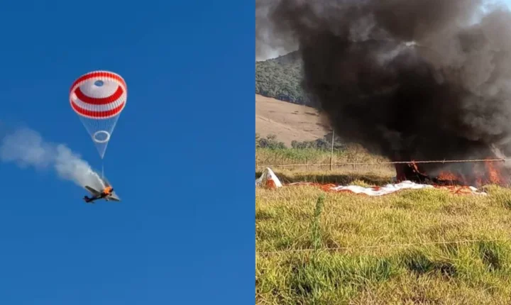 Piloto sobrevive a queda de avião em Minas Gerais após acionar paraquedas