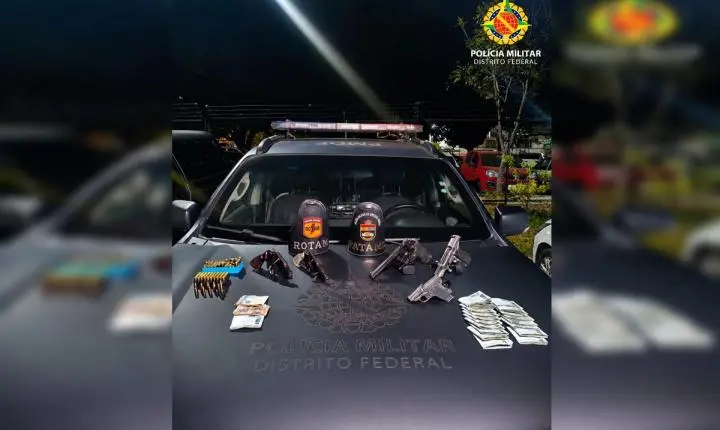 Ação conjunta da polícia recupera carro e apreende armas e R$ 21 mil no Gama
