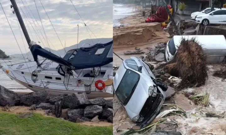 Forte ventania em Ilhabela atinge embarcações e paralisa evento de vela